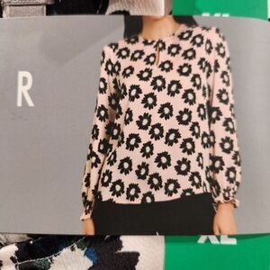 Ted Baker Long Sleeve Top With Keyhole,‎ Flower Print - Pink, XL